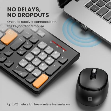 Portronics Key7 Wireless Keyboard & Mouse Combo, Grey and Orange-2
