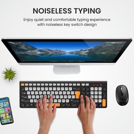 Portronics Key7 Wireless Keyboard & Mouse Combo, Grey and Orange-4