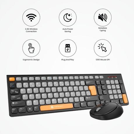 Portronics Key7 Wireless Keyboard & Mouse Combo, Grey and Orange-8