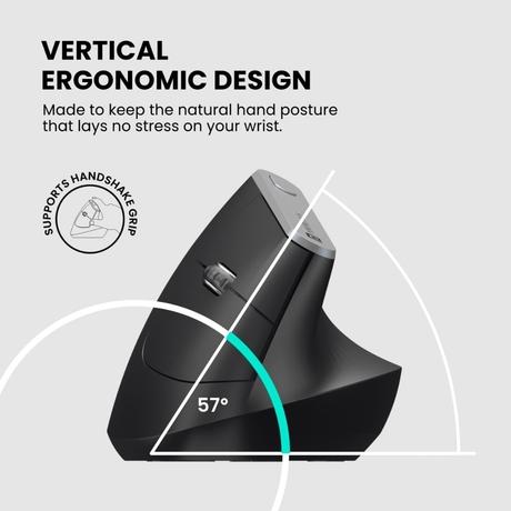 Portronics Toad Ergo Vertical Wireless Mouse, Black-5