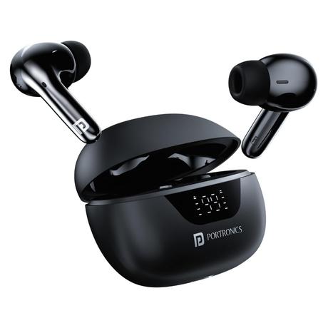 Portronics Harmonics Twins 28 ANC TWS In Ear Earbuds with Smart Touch Control, 50 Hours Playback, Quad Mic ENC, Low Latency, 13 mm Dynamic Driver, IPX 5 Water Resistant, Fast Type C Charging, (Black) - POR 2241-0