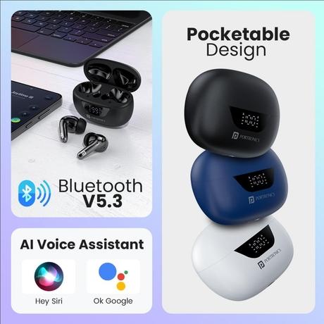 Portronics Harmonics Twins 28 ANC TWS In Ear Earbuds with Smart Touch Control, 50 Hours Playback, Quad Mic ENC, Low Latency, 13 mm Dynamic Driver, IPX 5 Water Resistant, Fast Type C Charging, (Black) - POR 2241-5