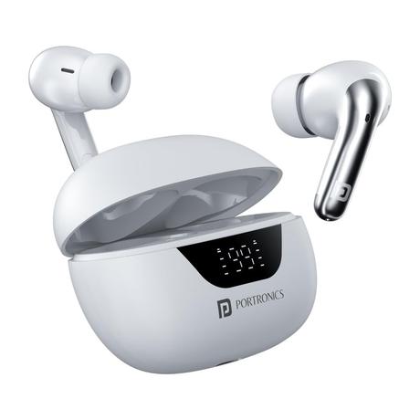 Portronics Harmonics Twins 28 ANC TWS In Ear Earbuds with Smart Touch Control, 50 Hours Playback, Quad Mic ENC, Low Latency, 13 mm Dynamic Driver, IPX 5 Water Resistant, Fast Type C Charging (White) - POR 2242-0
