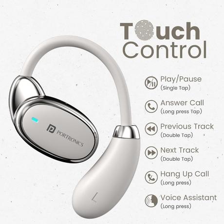 Portronics Harmonics Twins 31 Over Ear OWS Smart Wireless Earbuds with HD Mic, Secure & Flexible Earhook, Touch Control, 24 Hours Playtime, Music/Gaming Mode, BT 5.4V, Light Weight (Beige) - POR 2751-1