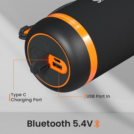 Portronics 15 W Breeze 7 Wireless Bluetooth Speaker with Rotational Volume Control, Upto 6 Hours Playtime, Bluetooth v5.4, Passive Bass Radiator, TWS Mode, RGB LED Lights, Type C Charging (Black)-2