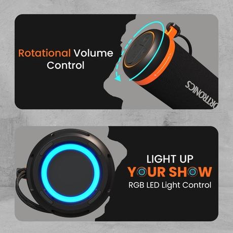 Portronics 15 W Breeze 7 Wireless Bluetooth Speaker with Rotational Volume Control, Upto 6 Hours Playtime, Bluetooth v5.4, Passive Bass Radiator, TWS Mode, RGB LED Lights, Type C Charging (Black)-5
