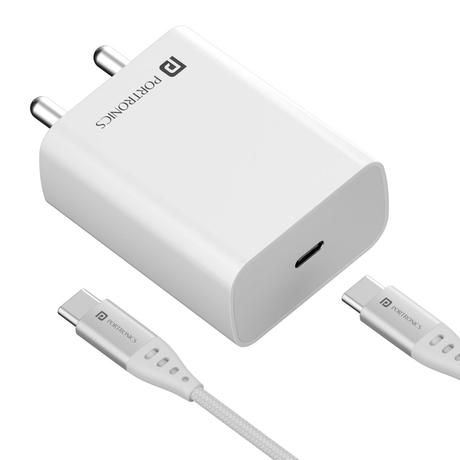 Portronics Adapto 25 Pro 25 W Fast Charging Type C Adapter, White-0
