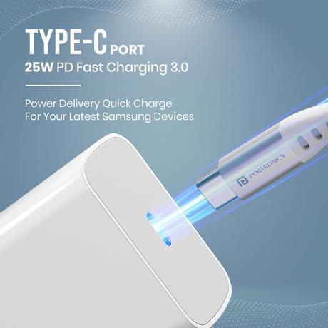 Portronics Adapto 25 Pro 25 W Fast Charging Type C Adapter, White-1