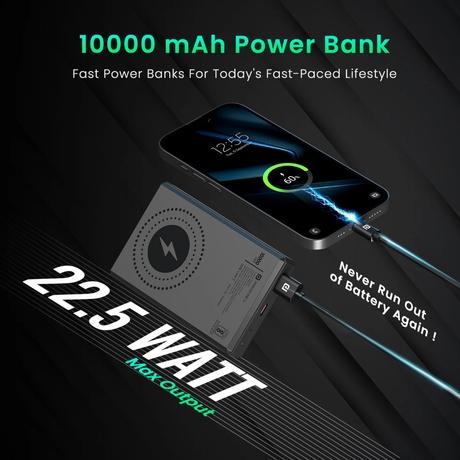Portronics Luxcell Magclick 10000 mAH Power Bank, Dark Grey, POR-2257-2