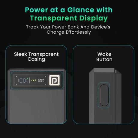 Portronics Luxcell Magclick 10000 mAH Power Bank, Dark Grey, POR-2257-6