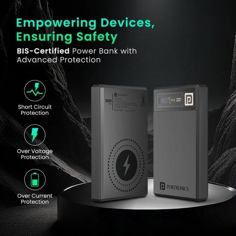 Portronics Luxcell Magclick 10000 mAH Power Bank, Dark Grey, POR-2257-7