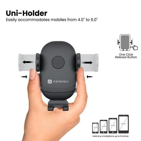 Portronics Clamp M2 Car Mobile Holder, Black-1
