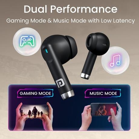 Portronics Twins S18 Pro In Ear TWS Earbuds with 30 Hours Playtime, in Built HD Mic, Game/Music Mode, 13 mm Dynamic Driver, Low Latency, Touch Control, Type C Fast Charging, Light Weight, Comfy Fit (Black) - POR 2841-4