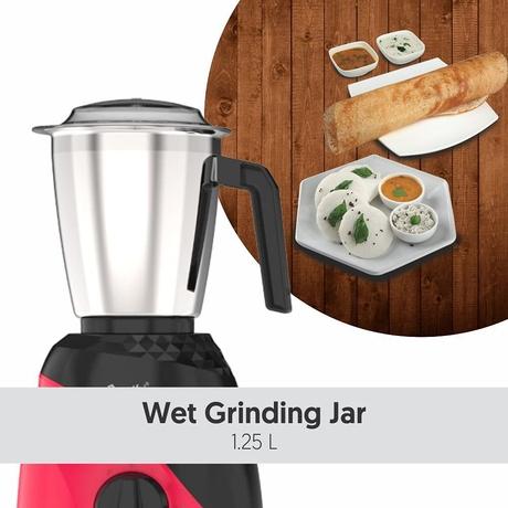 Preethi Peppy 750 Watts 3 Jars Mixer Grinder,Razor Sharp Blade Technology, MG 245, Red and Black-1