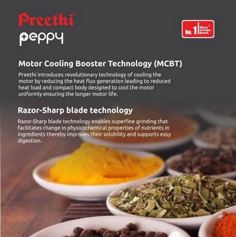 Preethi Peppy 750 Watts 3 Jars Mixer Grinder,Razor Sharp Blade Technology, MG 245, Red and Black-5