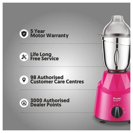Preethi Galaxy Plus 750 Watt Mixer Grinder with 4 Stainless Steel Jar, Pink-5