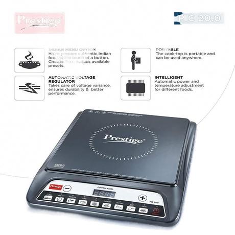 Prestige PIC 20.0 1600 Watts Induction Cooktop, Anti-Magnetic Wall, Two Heat Sensors, Black-1