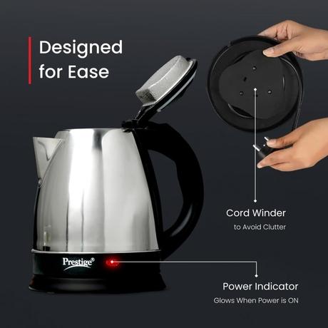 Prestige PKOSS 1.5 L 1500 W Stainless Steel Electric Kettle, Single-Touch Lid Locking, 360 Degree Swivel Base, Silver-2