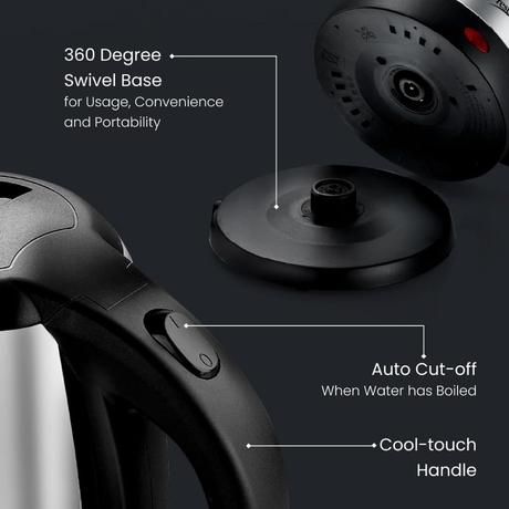 Prestige PKOSS 1.5 L 1500 W Stainless Steel Electric Kettle, Single-Touch Lid Locking, 360 Degree Swivel Base, Silver-3