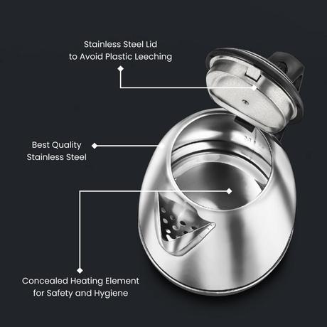 Prestige PKOSS 1.5 L 1500 W Stainless Steel Electric Kettle, Single-Touch Lid Locking, 360 Degree Swivel Base, Silver-5