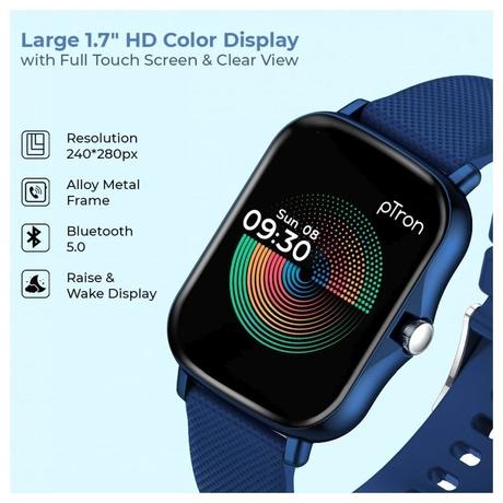 pTron Force X10e SmartWatch, 24/7 Heart Rate Tracking, SpO2, IP68 Waterproof, Blue-2