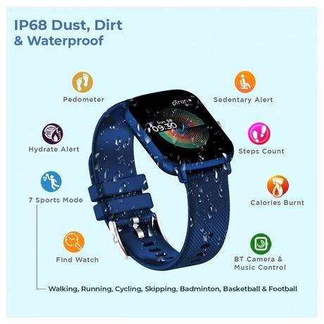 pTron Force X10e SmartWatch, 24/7 Heart Rate Tracking, SpO2, IP68 Waterproof, Blue-6