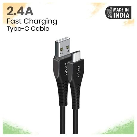 pTron Solero T241 Type-C Charging & Data Cable, 2.4A Fast Charging, 1 meter PVC Cable, USB-A To Type-C Port, Anti-Rust Metal Plugs, Anti-knot, Widely Compatible, Black-1