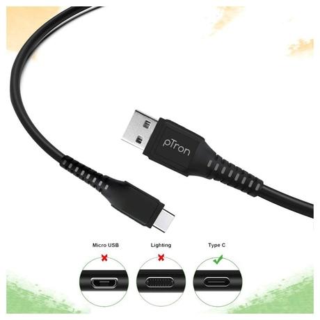 pTron Solero T241 Type-C Charging & Data Cable, 2.4A Fast Charging, 1 meter PVC Cable, USB-A To Type-C Port, Anti-Rust Metal Plugs, Anti-knot, Widely Compatible, Black-6