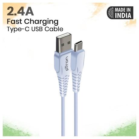 pTron Solero T241 Type-C Charging & Data Cable, 2.4A Fast Charging, 1 meter PVC Cable, USB-A To Type-C Port, Anti-Rust Metal Plugs, Anti-knot, Widely Compatible, White-1