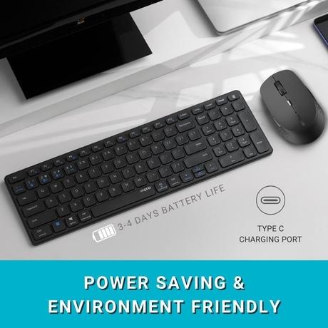 Rapoo 9350M C-Type Rechargeable Bluetooth Wireless Multi-Device Mouse & Keyboard Set, Dark Grey-1