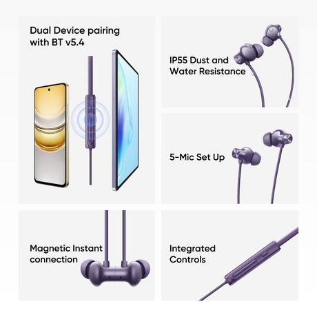 realme Buds Wireless 5 ANC Bluetooth Neckband, Twilight Purple-6