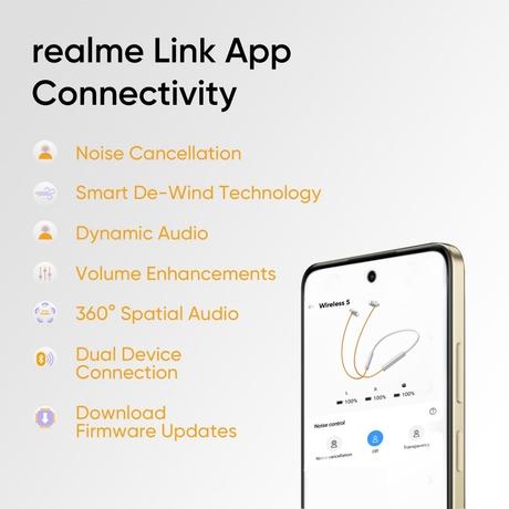realme Buds Wireless 5 ANC Bluetooth Neckband, Dawn Silver-12