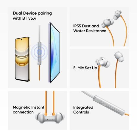realme Buds Wireless 5 ANC Bluetooth Neckband, Dawn Silver-6