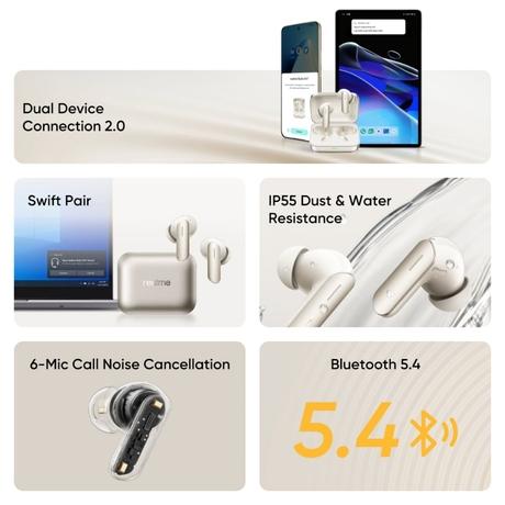 realme Buds Air7 TWS Earbuds, Ivory Gold-7