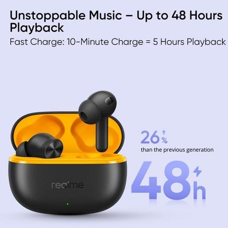 realme Buds T200 Lite Bluetooth in Ear Earbuds, AI ENC for Calls, 48 Hours Total Playback with Fast Charging and Low Latency Gaming TWS, Google Fast Pair IPX 4 Water resistant, with mic (Volt Black)-3