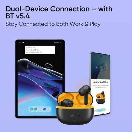 realme Buds T200 Lite Bluetooth in Ear Earbuds, AI ENC for Calls, 48 Hours Total Playback with Fast Charging and Low Latency Gaming TWS, Google Fast Pair IPX 4 Water resistant, with mic (Volt Black)-6