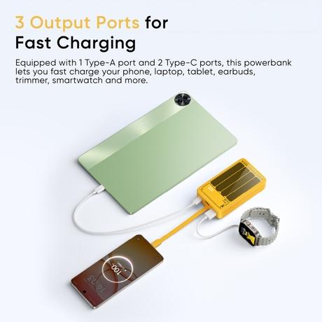Realme TechLife 45 W 20000 mAh With Cable Power Bank, Amber Yellow-11