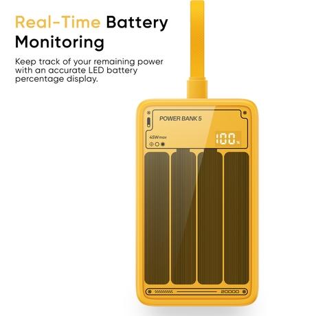 Realme TechLife 45 W 20000 mAh With Cable Power Bank, Amber Yellow-2