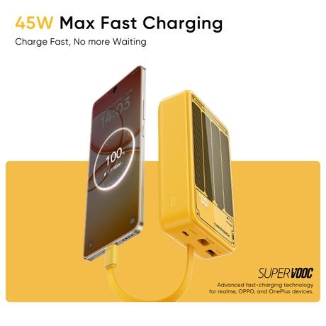 Realme TechLife 45 W 20000 mAh With Cable Power Bank, Amber Yellow-9