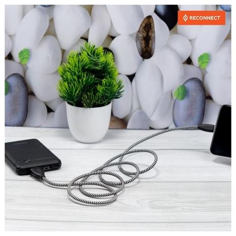 Reconnect USB-C Braided Cable, 480 Mbps Data Speed, 18 W, 3 A Fast Charging, 100 cm (1 m) Length, Premium Sturdy Design, Nylon Braiding, Compatible with USB-C Ports, Black, RATCB1003-4