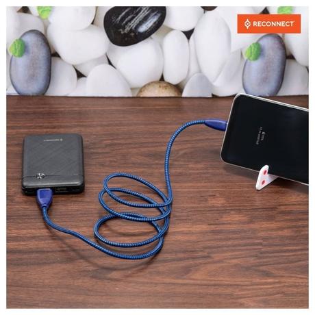 Reconnect RATCB1003 USB-C Braided Cable, 480 Mbps Data Speed, 18W, 3A Fast Charging, 100 cm (1 m) Length, Premium Sturdy Design, Nylon Braiding, Compatible with USB-C Ports, Made in India, Blue-4