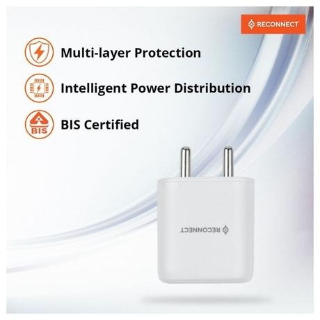 Reconnect 20 Watt Fast Charging Wall Charger, Dual Ports (USB-A & USB-C), QC 3.0 Certified, Multi-Layer Protection, Intelligent Power Distribution, Fire Retardant Body, White-2