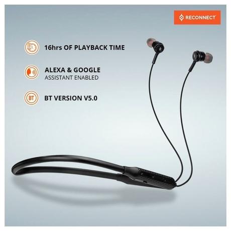 Reconnect Dank Neckband with IPx4, water resistance, 16Hrs Battery, Bluetooth v5.0, Multi point connection (Black) with 1 year warranty-1