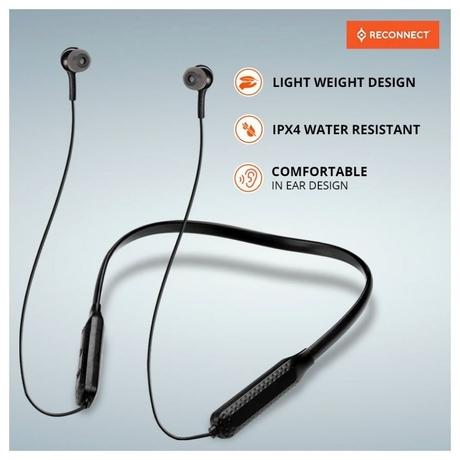 Reconnect Dank Neckband with IPx4, water resistance, 16Hrs Battery, Bluetooth v5.0, Multi point connection (Black) with 1 year warranty-2