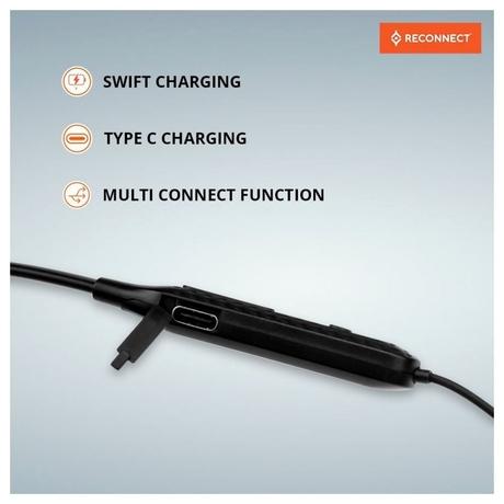Reconnect Dank Neckband with IPx4, water resistance, 16Hrs Battery, Bluetooth v5.0, Multi point connection (Black) with 1 year warranty-3