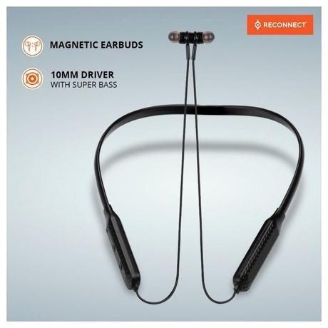 Reconnect Dank Neckband with IPx4, water resistance, 16Hrs Battery, Bluetooth v5.0, Multi point connection (Black) with 1 year warranty-4