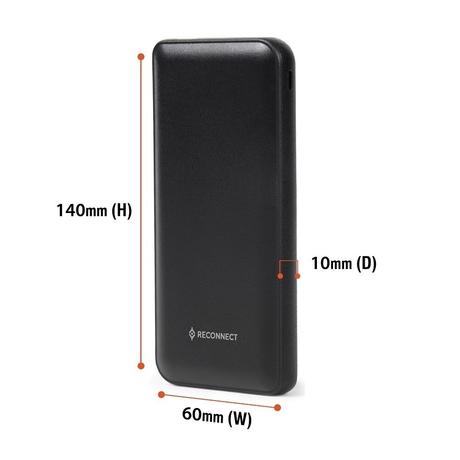 Reconnect 10000 mAh Power Bank, 2 Type A Port & 1 Type C Port, 10 W, Multiple device support, Short Circuit protection, Auto USB detection, Auto Cut-off, Slim, Lightweight, Durable, Black-1
