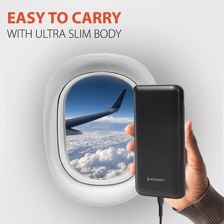 Reconnect 10000 mAh Power Bank, 2 Type A Port & 1 Type C Port, 10 W, Multiple device support, Short Circuit protection, Auto USB detection, Auto Cut-off, Slim, Lightweight, Durable, Black-3