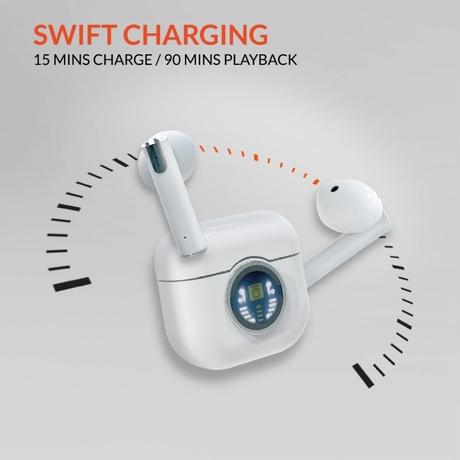 Reconnect Pro Buds Ultra TWS Earbuds, Upto 20 hrs of playtime, Swift Charging, LED Display, Quad mic with ENC technology, IPX5 Water Resistant, Bluetooth v5.3, White-1