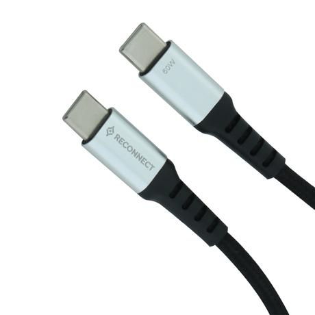 Reconnect Type-C to C, 60 W Braided Cable, Upto 480 Mbps Data Sync, Fast Charging, 100 cm (1 m) Length, Tangle Free, Black, RCTCB1060-1